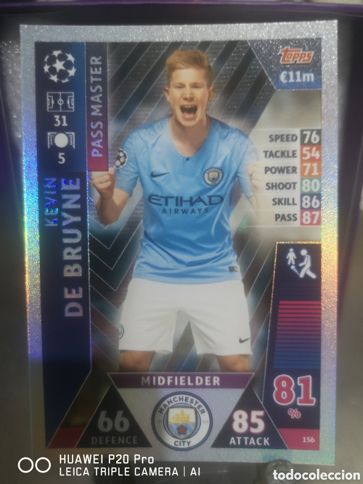 Cromos de F&uacute;tbol: MATCH ATTAX UEFA CHAMPIONS LEAGUE 2018 2019 PASS MASTER 156 KEVIN DE BRUYNE MANCHESTER CITY
