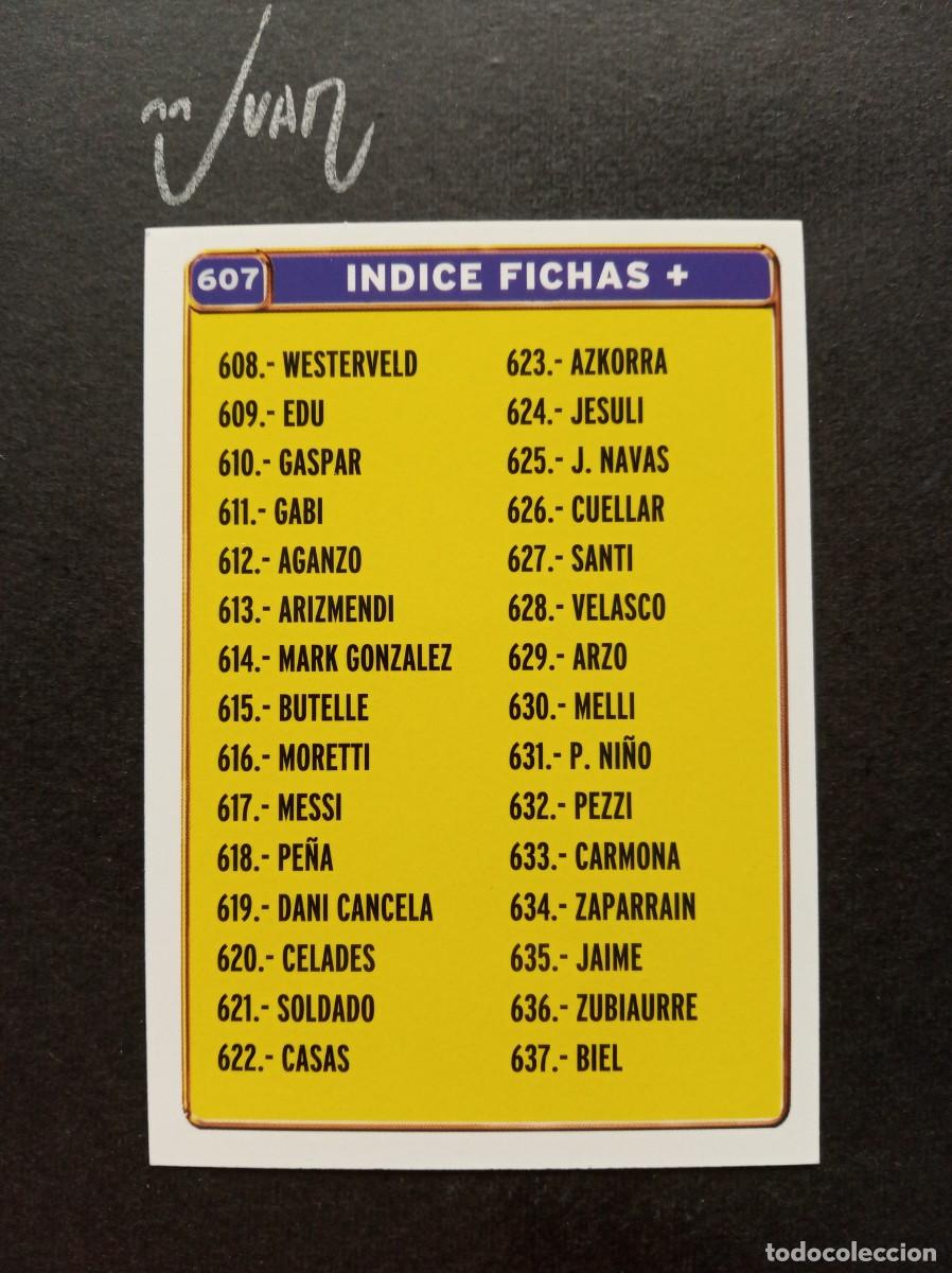 Fu&szlig;ball-Sticker: N&ordm; 607 CHECKLIST INDICE FICHAS + MESSI ROOKIE 617 FC BARCELONA ⚽ MUNDICROMO &reg; 2004 2005 LIGA 04 05
