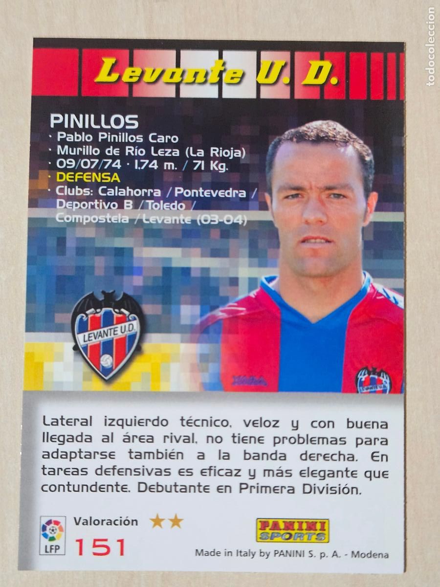 Cromos de F&uacute;tbol: CROMO N&ordm; 151 PINILLOS - MEGACRACKS 2004 05 - LEVANTE
