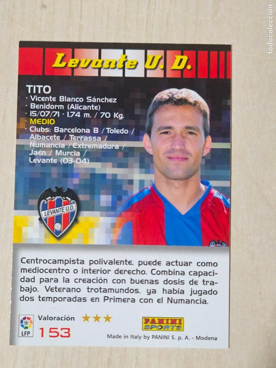 Cromos de F&uacute;tbol: CROMO N&ordm; 153 TITO - MEGACRACKS 2004 05 - LEVANTE