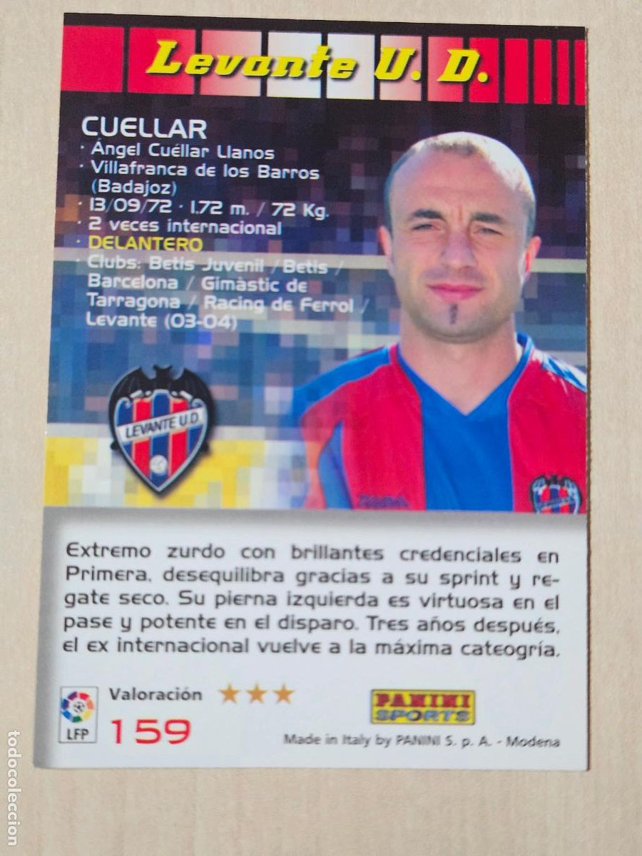 Cromos de F&uacute;tbol: CROMO N&ordm; 159 CUELLAR - MEGACRACKS 2004 05 - LEVANTE