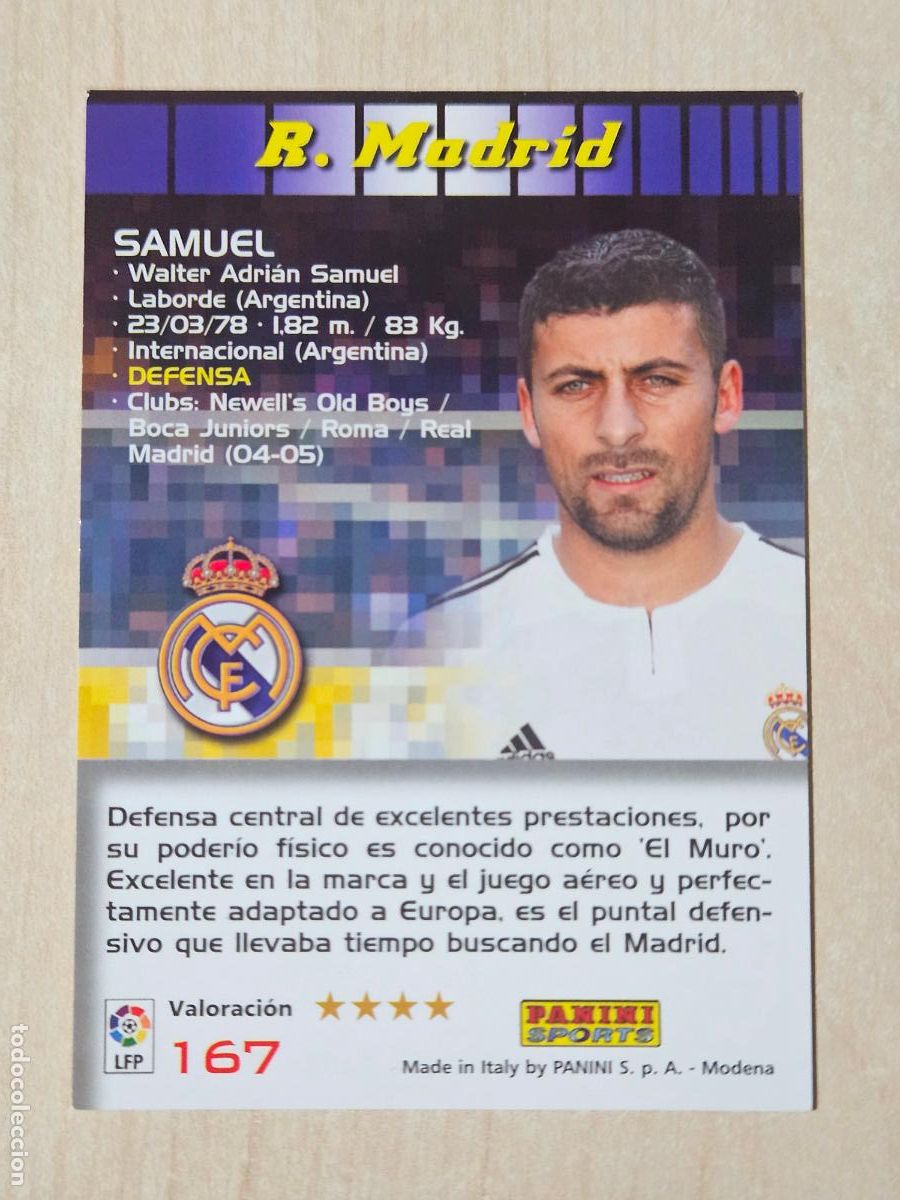 Cromos de F&uacute;tbol: CROMO N&ordm; 167 SAMUEL - MEGACRACKS 2004 05 - REAL MADRID