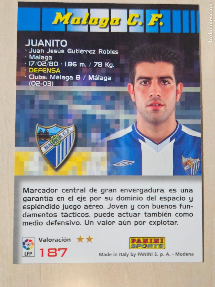 Cromos de F&uacute;tbol: CROMO N&ordm; 187 JUANITO - MEGACRACKS 2004 05 - MALAGA