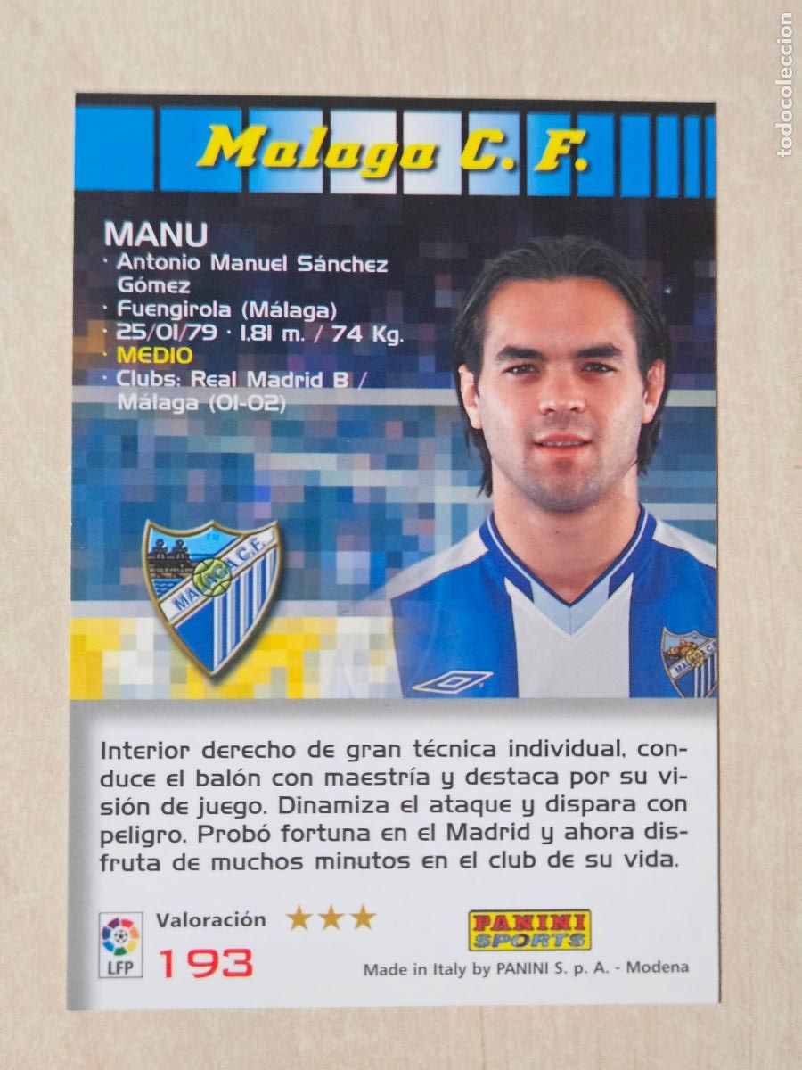 Cromos de F&uacute;tbol: CROMO N&ordm; 193 MANU - MEGACRACKS 2004 05 - MALAGA