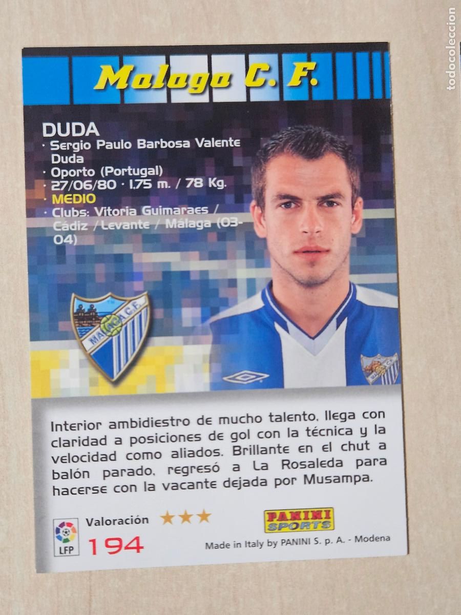 Cromos de F&uacute;tbol: CROMO N&ordm; 194 DUDA - MEGACRACKS 2004 05 - MALAGA