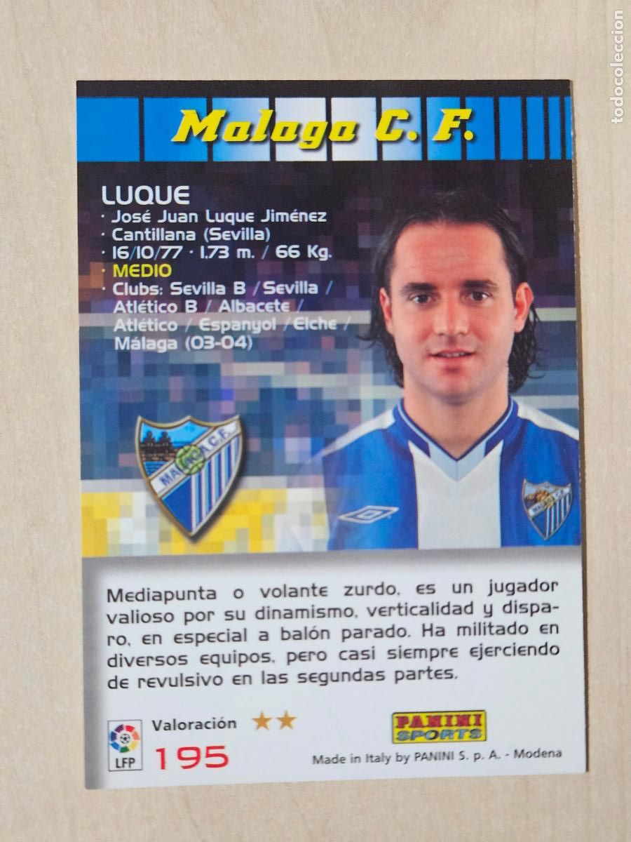 Cromos de F&uacute;tbol: CROMO N&ordm; 195 LUQUE - MEGACRACKS 2004 05 - MALAGA