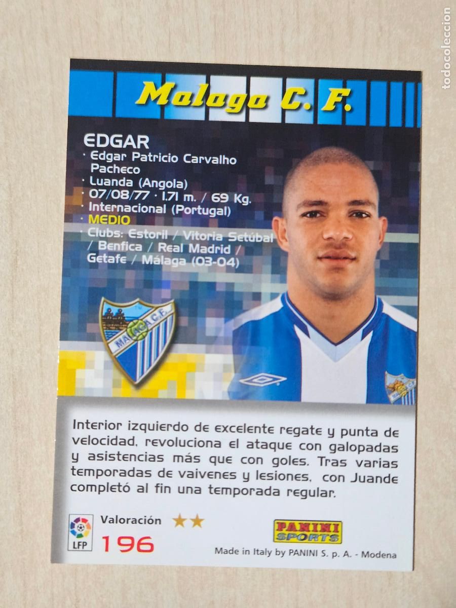 Cromos de F&uacute;tbol: CROMO N&ordm; 196 EDGAR - MEGACRACKS 2004 05 - MALAGA