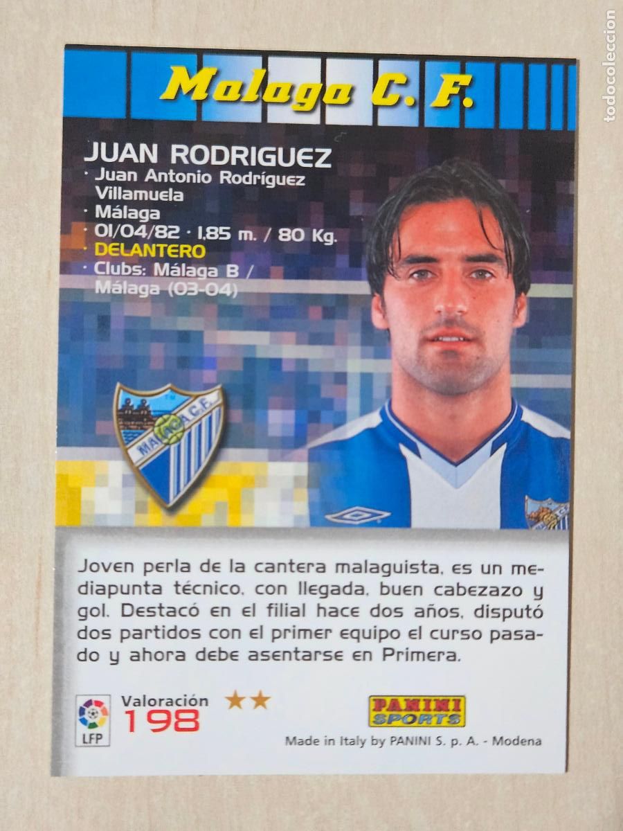 Cromos de F&uacute;tbol: CROMO N&ordm; 198 JUAN RODRIGUEZ - MEGACRACKS 2004 05 - MALAGA