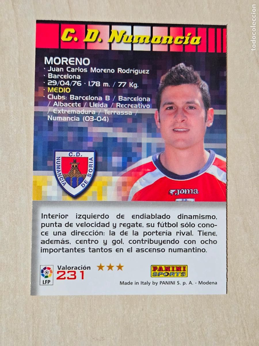 Cromos de F&uacute;tbol: CROMO N&ordm; 231 MORENO - MEGACRACKS 2004 05 - NUMANCIA