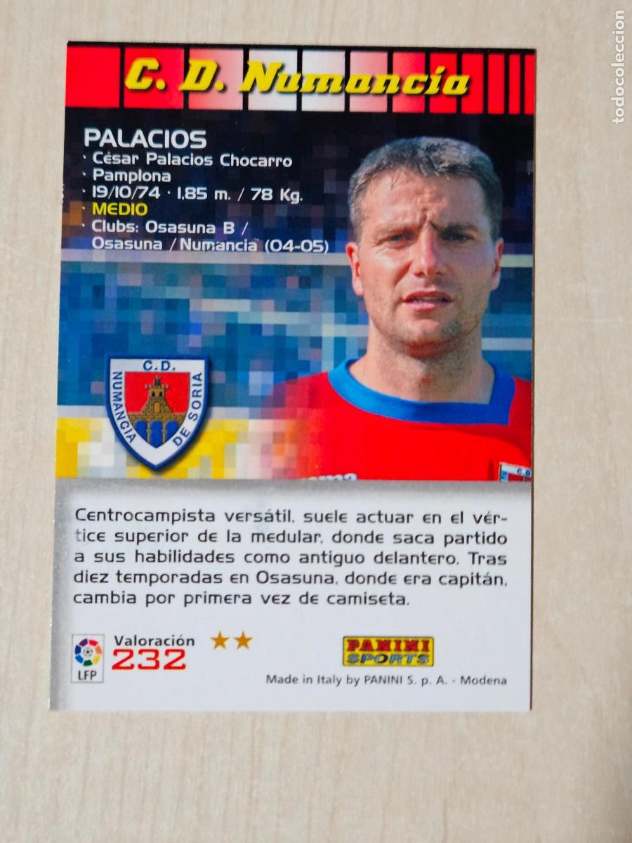 Cromos de Futebol: CROMO N&ordm; 232 PALACIOS - MEGACRACKS 2004 05 - NUMANCIA