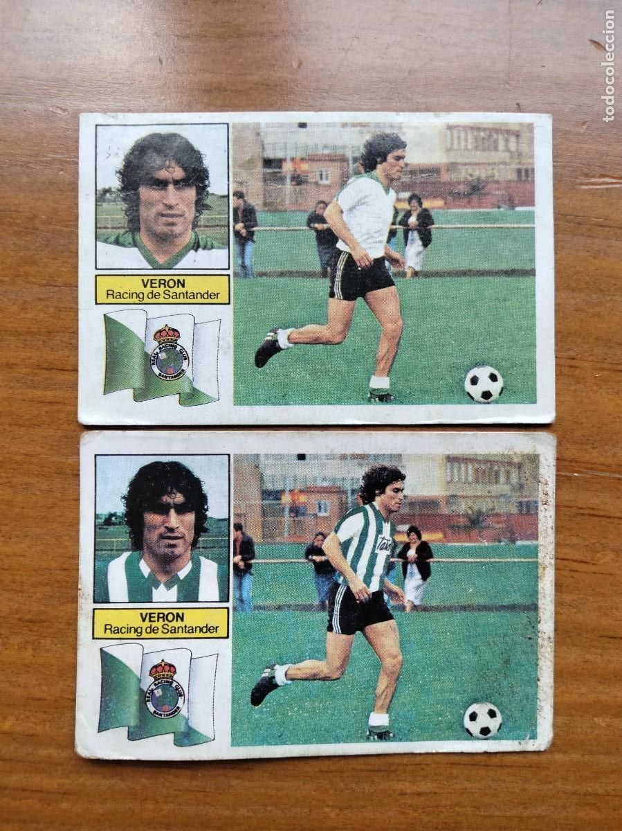 Football Stickers: Veron 2 versiones con y sin rayas Racing Santander cromo &aacute;lbum liga Este 82 83