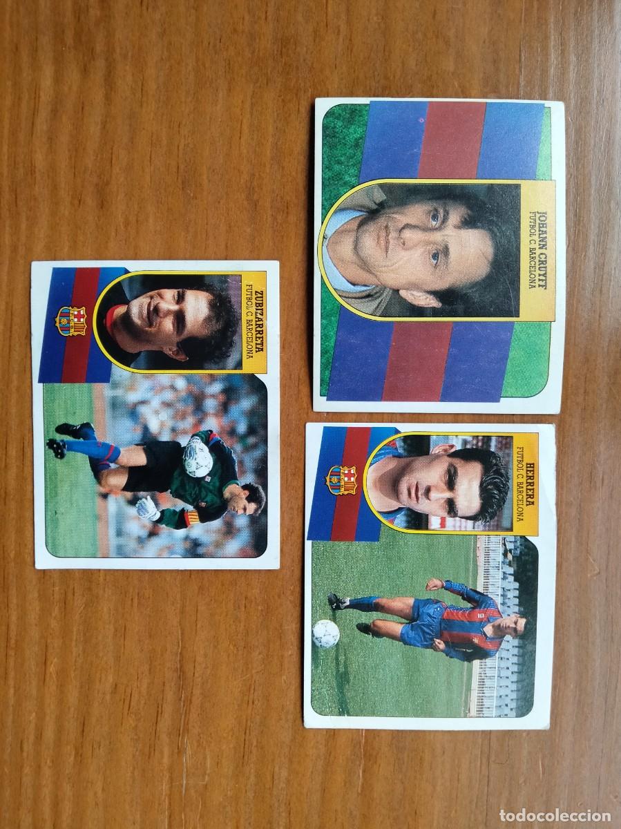 Cromos de F&uacute;tbol: Lote 3 cromos Barcelona Herrera baja Cruyff Zubizarreta cart&oacute;n &aacute;lbum liga Este 91 92