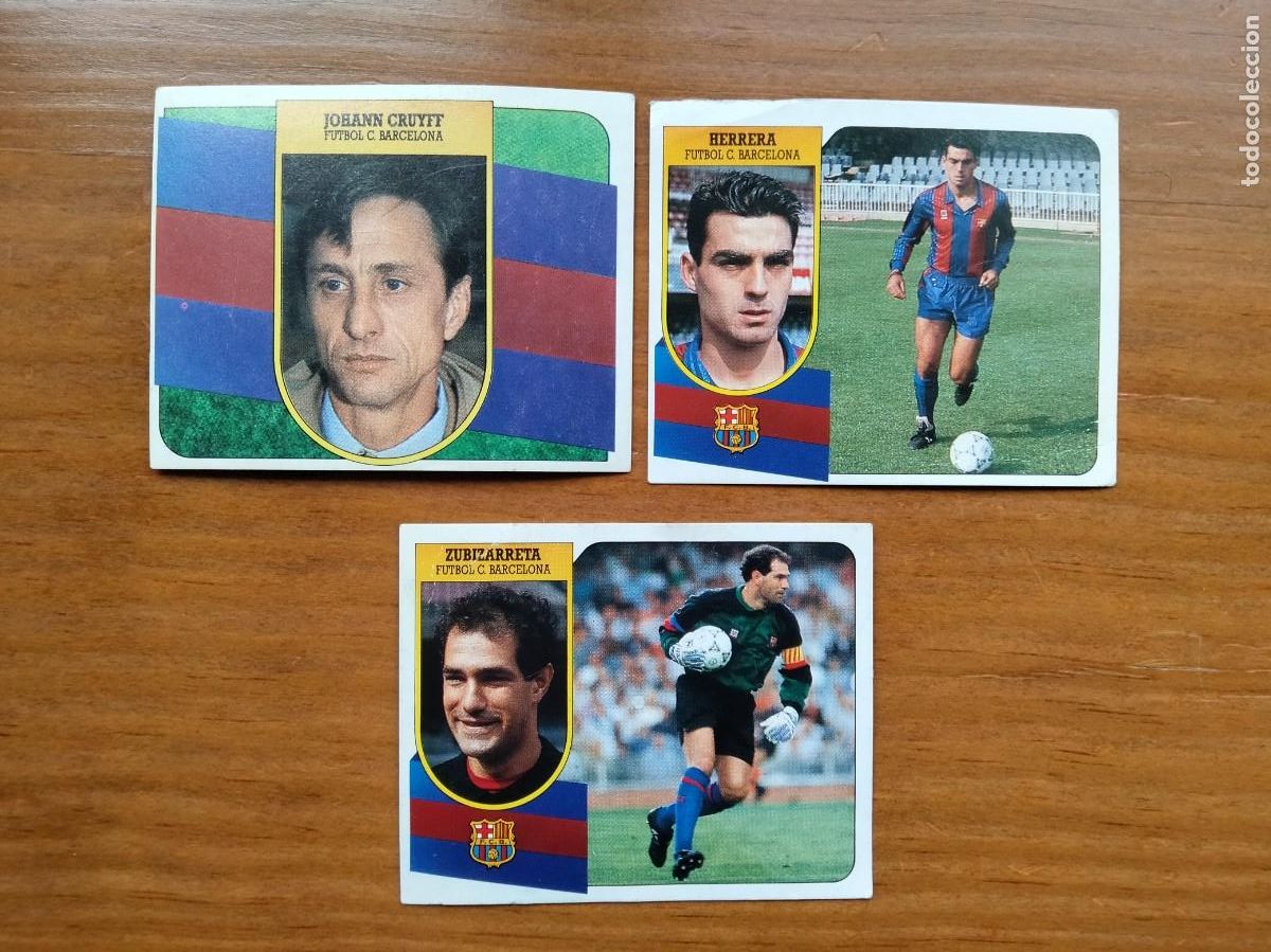 Cromos de F&uacute;tbol: Lote 3 cromos Barcelona Herrera baja Cruyff Zubizarreta cart&oacute;n &aacute;lbum liga Este 91 92