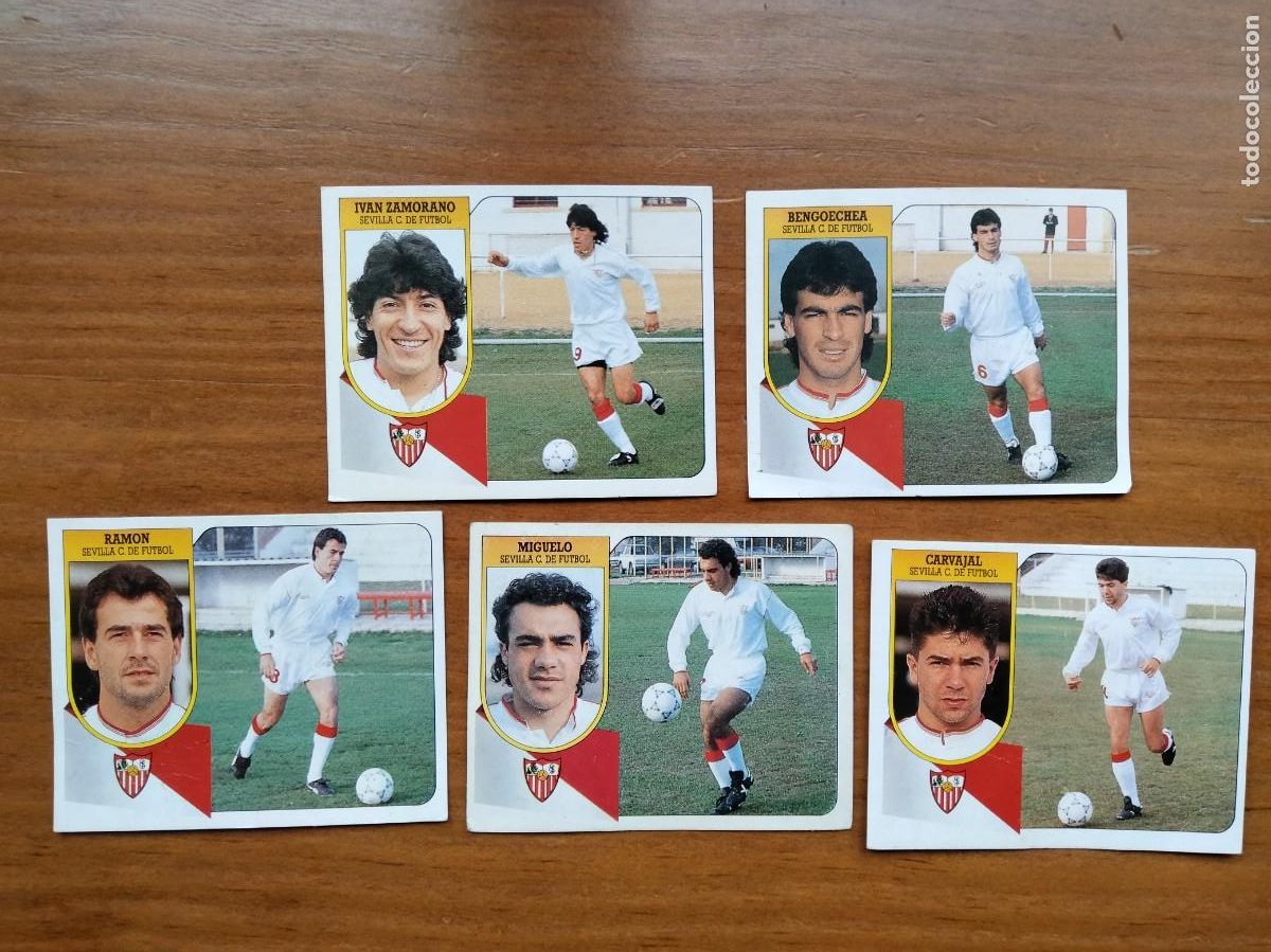 Cromos de F&uacute;tbol: Lote 5 cromos Sevilla con Zamorano rookie Miguelo Ram&oacute;n Bengoechea Carvajal &aacute;lbum liga Este 91 92