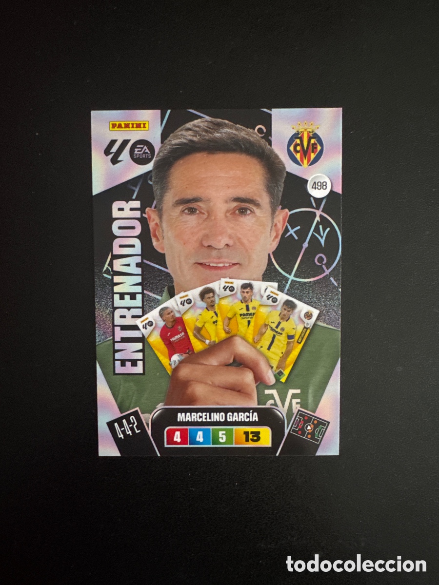Football Stickers: MARCELINO GARCIA ENTRENADOR VILLARREAL N&Uacute;MERO 498 ADRENALYN 2025 2026