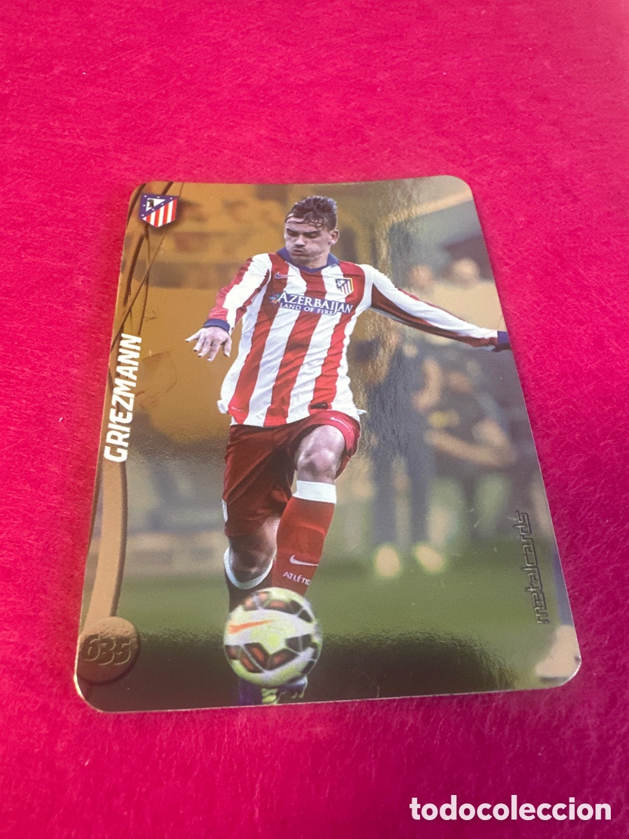 Football Stickers: 635 GRIEZMANN (AT.MADRID) TOP VERSI&Oacute;N BRILLO LISO MUNDICROMO 2015 14 15 METALCARD
