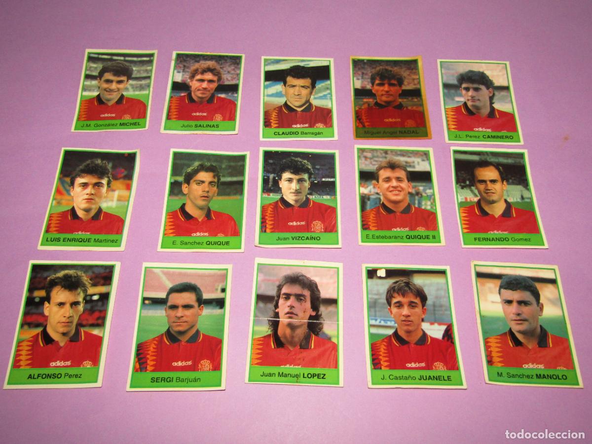 Cromos de F&uacute;tbol: Antiguo Lote de 15 Diferentes Cromos Selecci&oacute;n Espa&ntilde;ola de Futbol USA 1994 de BOLLYCAO