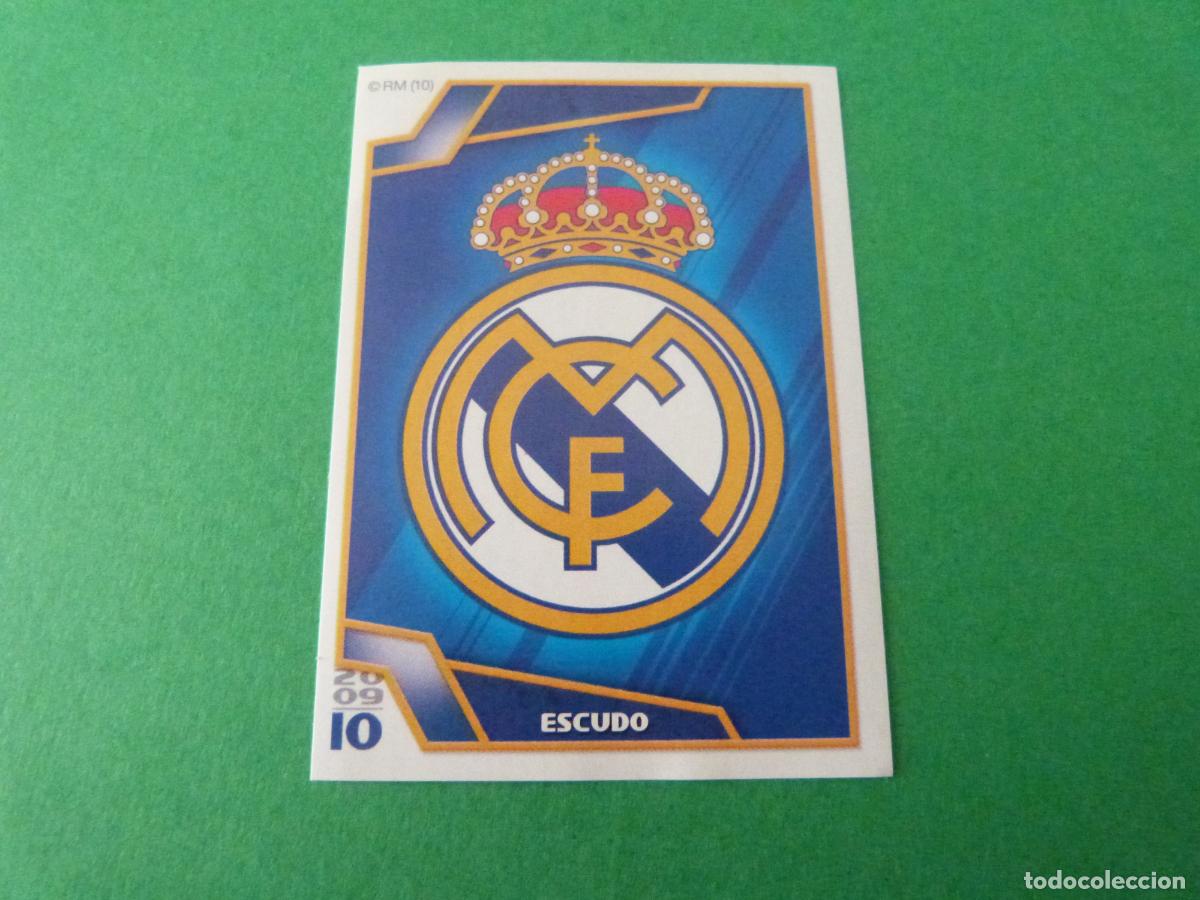 Cromos de F&uacute;tbol: CROMO FUTBOL ESCUDO REAL MADRID C.F. SIN PEGAR N&ordm; 1 ALBUM REAL MADRID C.F. 2009-2010/09-10
