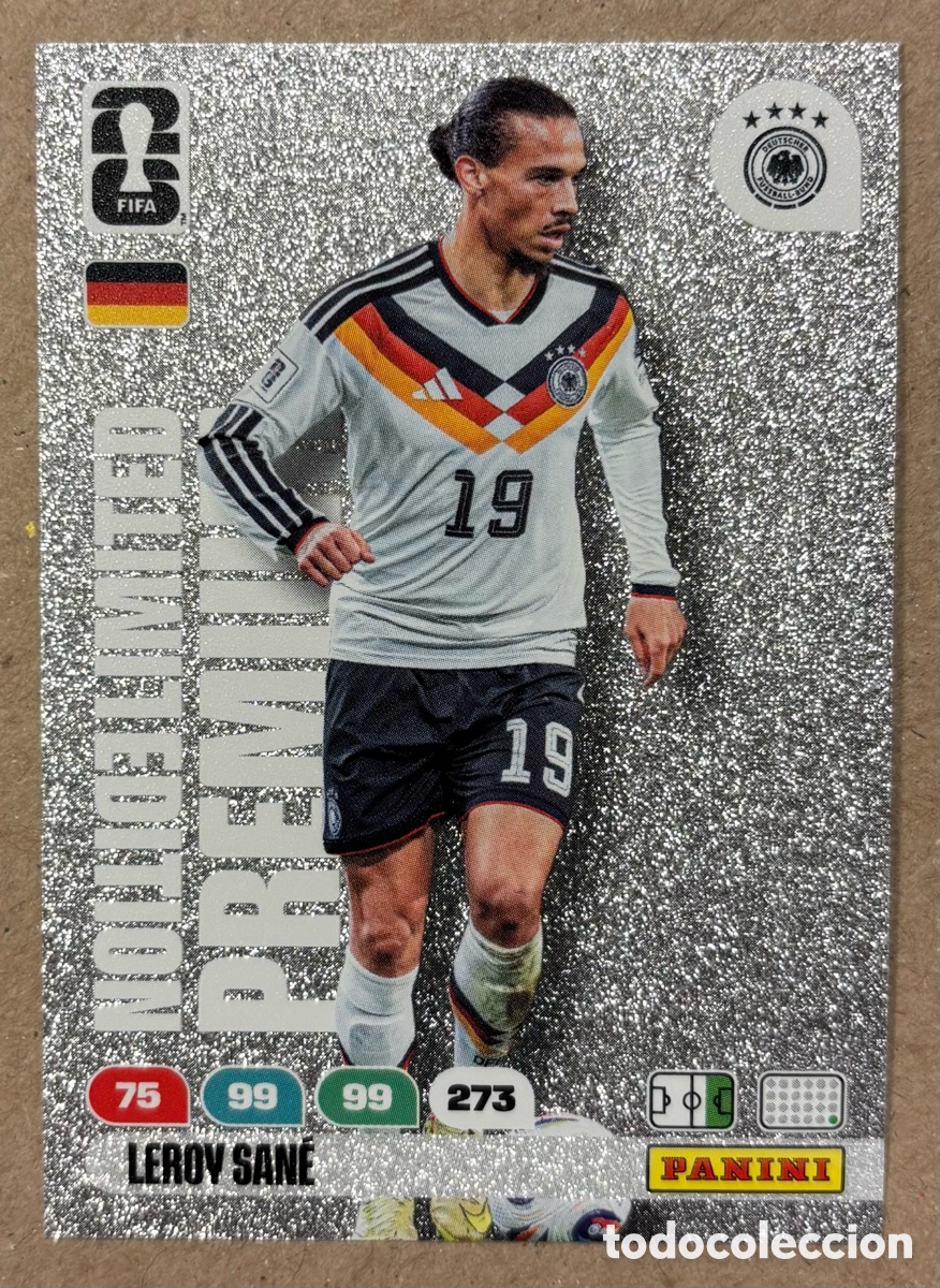 Cromos de F&uacute;tbol: LEROY SAN&Eacute; (ALEMANIA). CARTA LIMITED EDITION PREMIUM PANINI ADRENALYN XL FIFA WORLD CUP 2026.