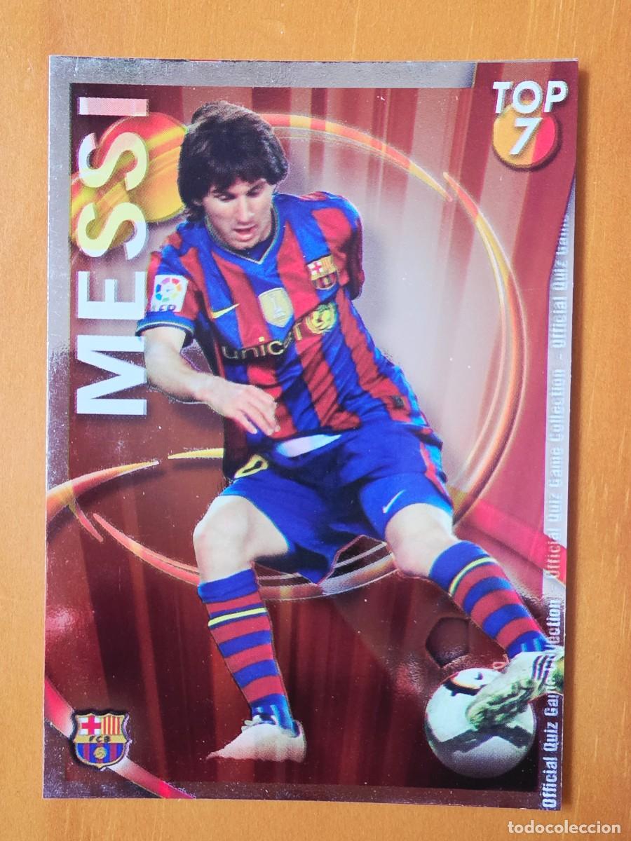 Cromos de F&uacute;tbol: 595 Leo Messi, FC Barcelona, TOP 7 rojo, Mundicromo Sport Fichas Quiz de la Liga 2010 2011