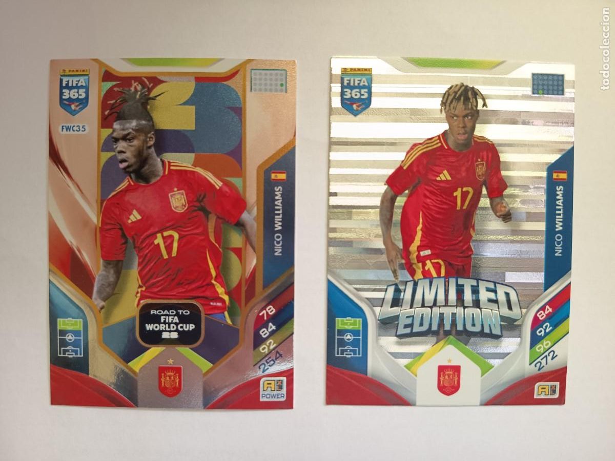 Cromos de F&uacute;tbol: LOTE 2 CARDS NICO WILLIAMS ESPA&Ntilde;A SPAIN FWC35 LIMITED - ADRENALYN XL FIFA 365 2025 2026 25 26 PANINI