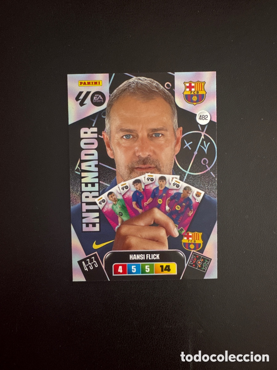 Cromos de F&uacute;tbol: HANSI FLICK ENTRENADOR BARCELONA N&Uacute;MERO 482 ADRENALYN 2025 2026
