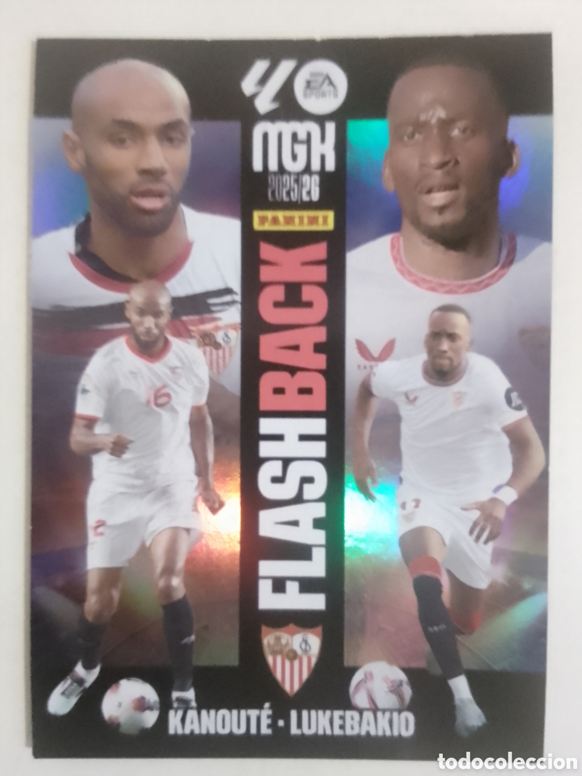 Cromos de F&uacute;tbol: Megacracks 2025/26 n&deg; 428 Kanout&eacute; / Lukebakio &bull; Sevilla. FLASH BACK.