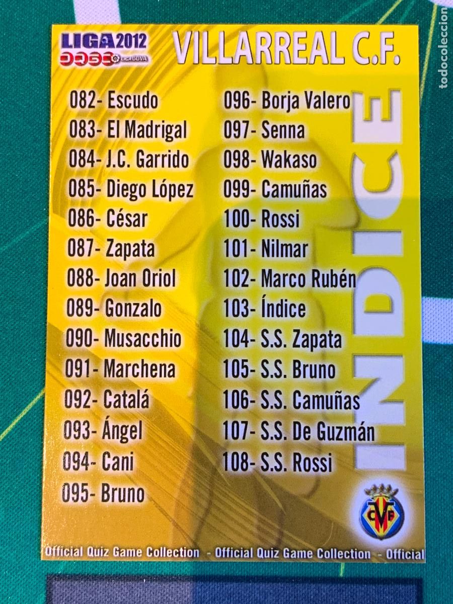 Cromos de Futebol: 103 &Iacute;ndice Villarreal Checklist FICHAS LIGA MUNDICROMO 2011 2012 11 12