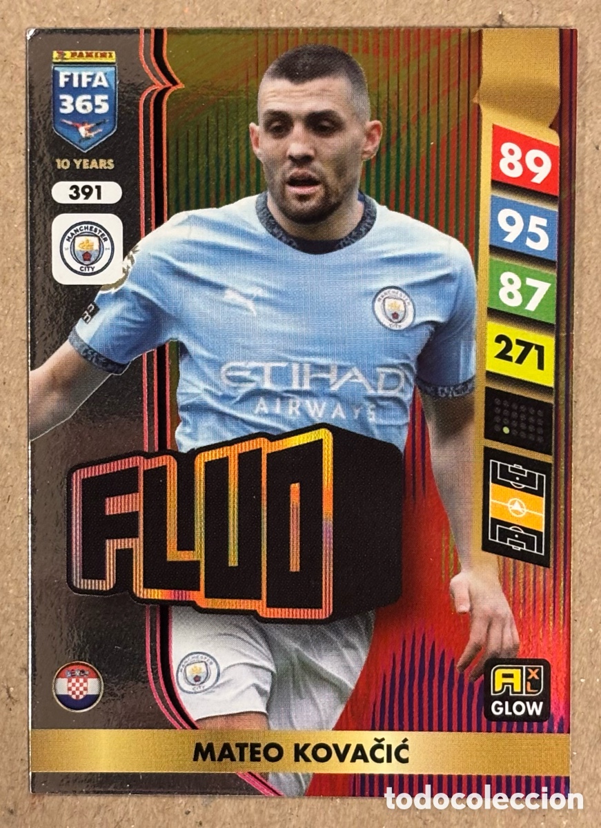 Cromos de F&uacute;tbol: MATEO KOVACIC (MANCHESTER CITY). TARJETA FLUO GLOW PANINI FIFA 365 ANDRENALYM XL 2025.