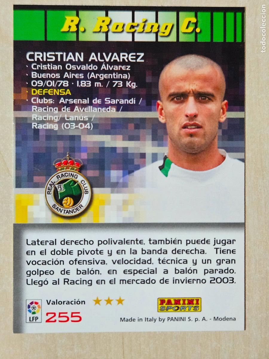 Cartes &agrave; collectionner de Football: CROMO N&ordm; 255 CRISTIAN ALVAREZ - MEGACRACKS 2004 05 - RACING DE SANTANDER