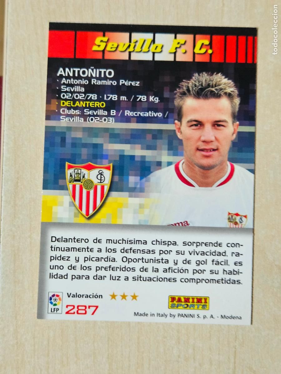 Cromos de F&uacute;tbol: CROMO N&ordm; 287 ANTO&Ntilde;ITO - MEGACRACKS 2004 05 - SEVILLA