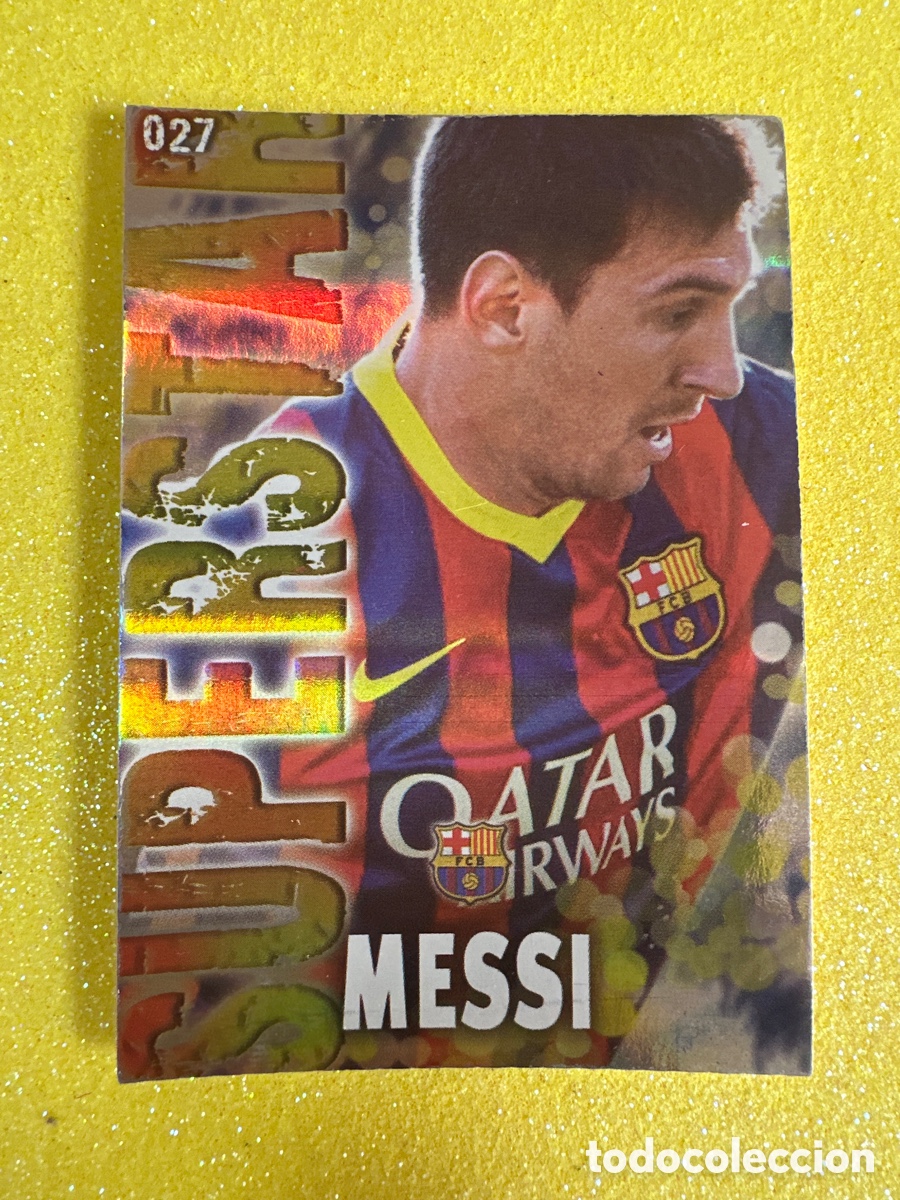 Cromos de F&uacute;tbol: 27 MESSI(F.C.BARCELONA) SUPERSTAR FONDO RAYAS MUNDICROMO 2013