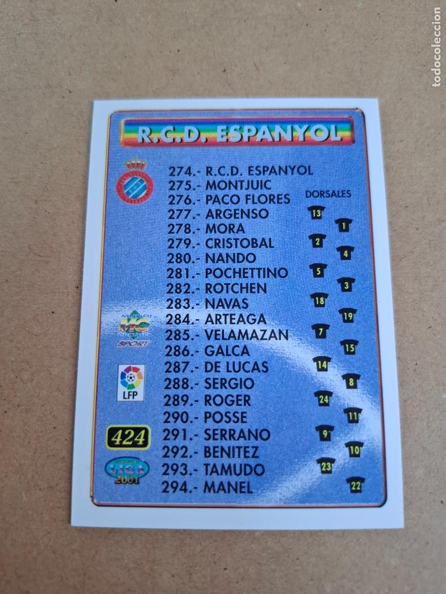 Cromos de F&uacute;tbol: MUNDICROMO 2000 2001 00 01 - 424 &Iacute;NDICE RCD. ESPANYOL - REAL ZARAGOZA