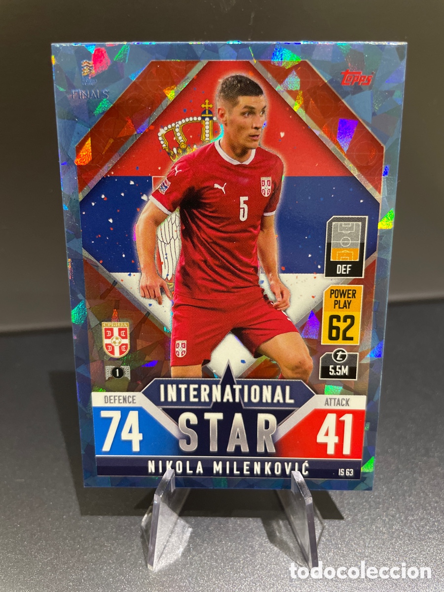 Cromos de F&uacute;tbol: Milenkovic IS 63 Blue Prizm Topps Match Attax Road to Finals UEFA Nations League Serbia