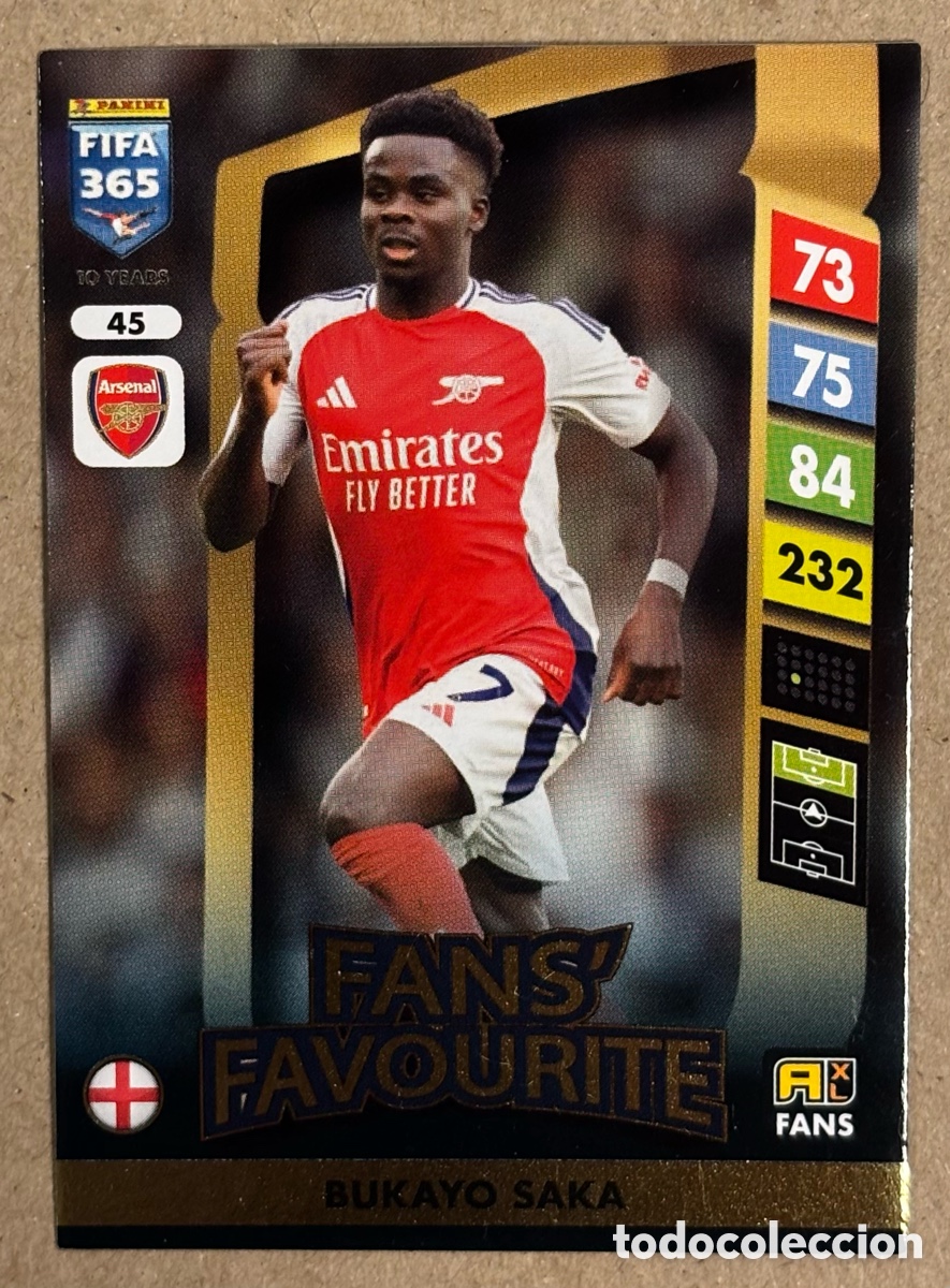 Cromos de F&uacute;tbol: BUKAYO SAKA (ARSENAL). CARTA FAN&rsquo;S FAVOURITE PANINI ADRENALYN XL FIFA 365.