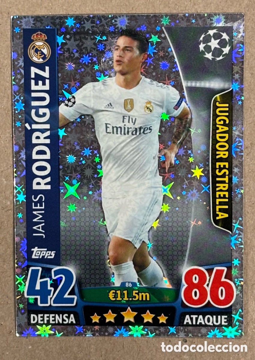 Cromos de F&uacute;tbol: JAMES RODR&Iacute;GUEZ (REAL MADRID). CARTA TOPPS MATCH ATTACK UEFA CHAMPIONS LEAGUE 2015/16.