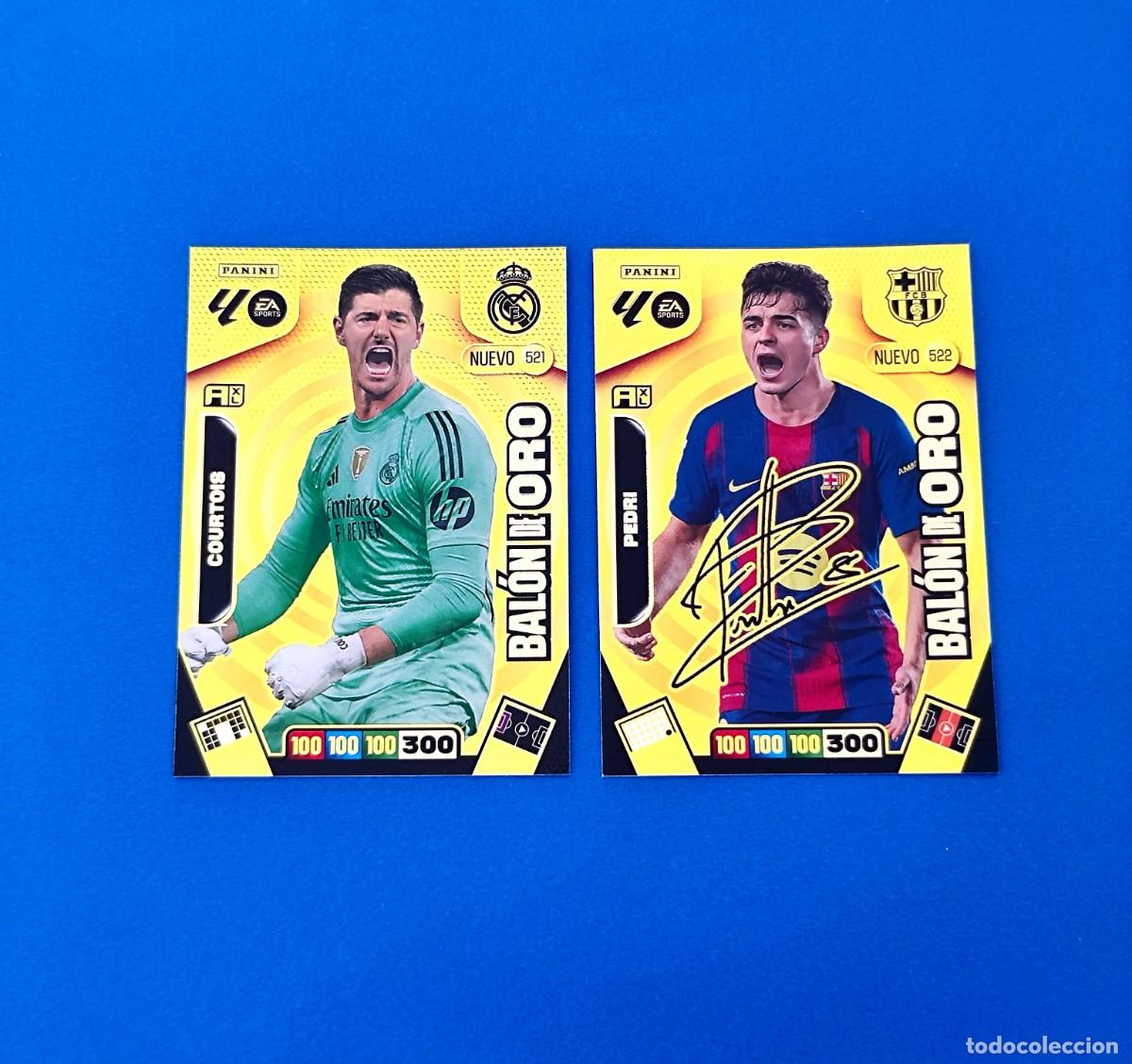 Cromos de F&uacute;tbol: Adrenalyn 2025 2026 / 25 26 Nuevo Bal&oacute;n de Oro Courtois 521 Pedri firmada 522