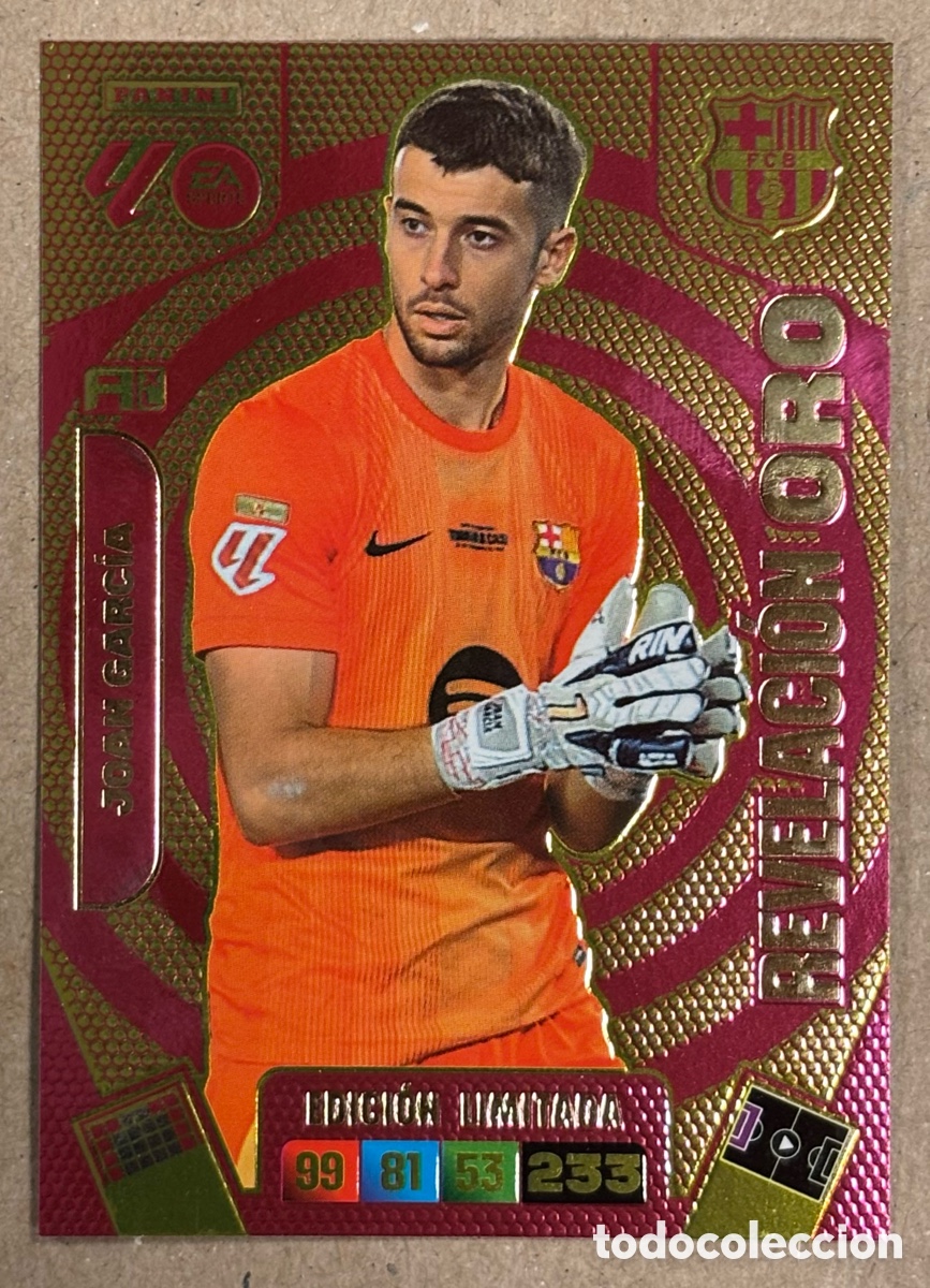 Cromos de F&uacute;tbol: JOAN GARC&Iacute;A (FC BARCELONA). CARTA REVELACI&Oacute;N ORO PANINI ADRENALYN XL 2025/26.