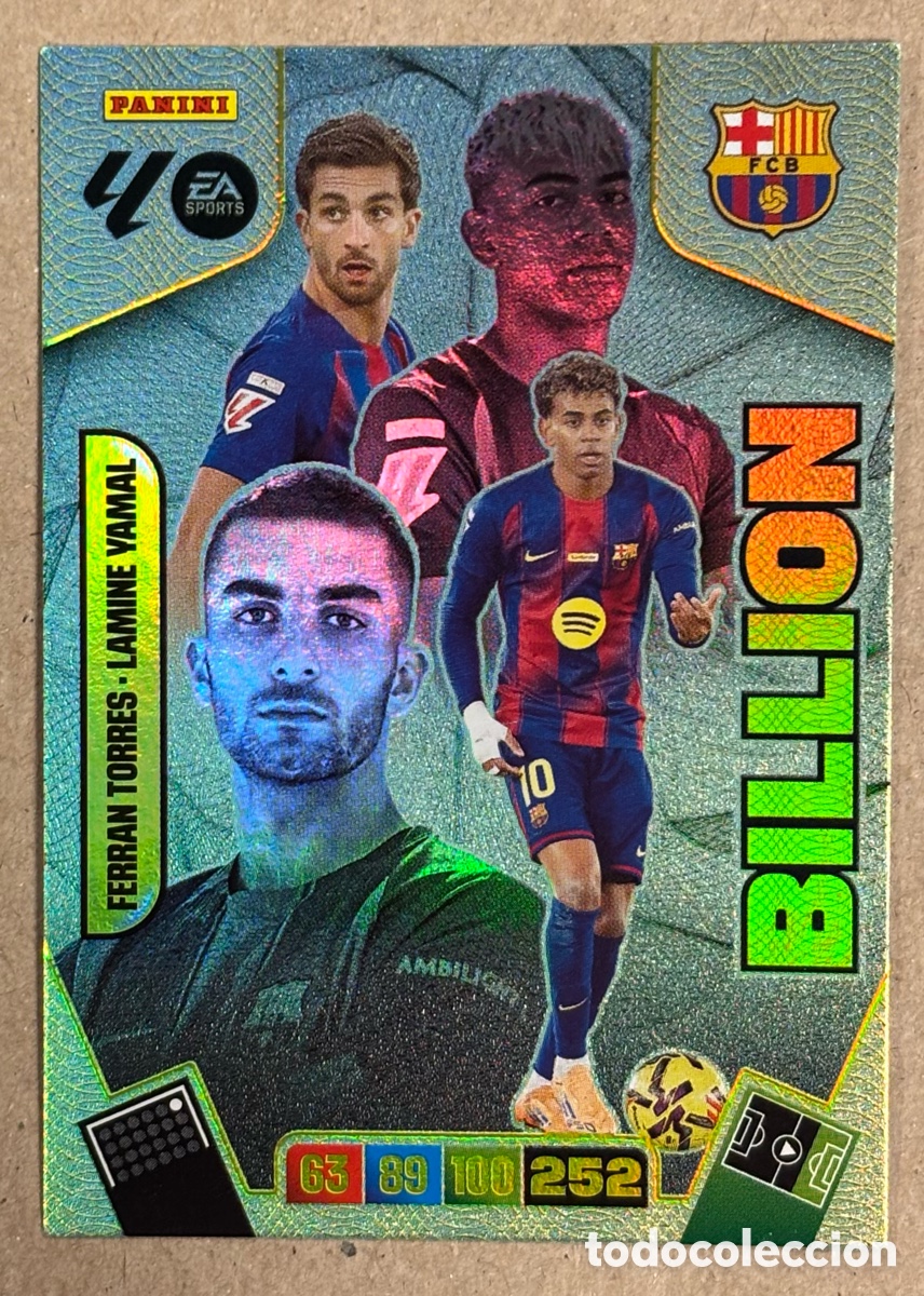 Cromos de F&uacute;tbol: LAMINE YAMAL & FERRAN TORRES (FC BARCELONA). CARTA BILLION PANINI ADRENALYN XL 2025/26.