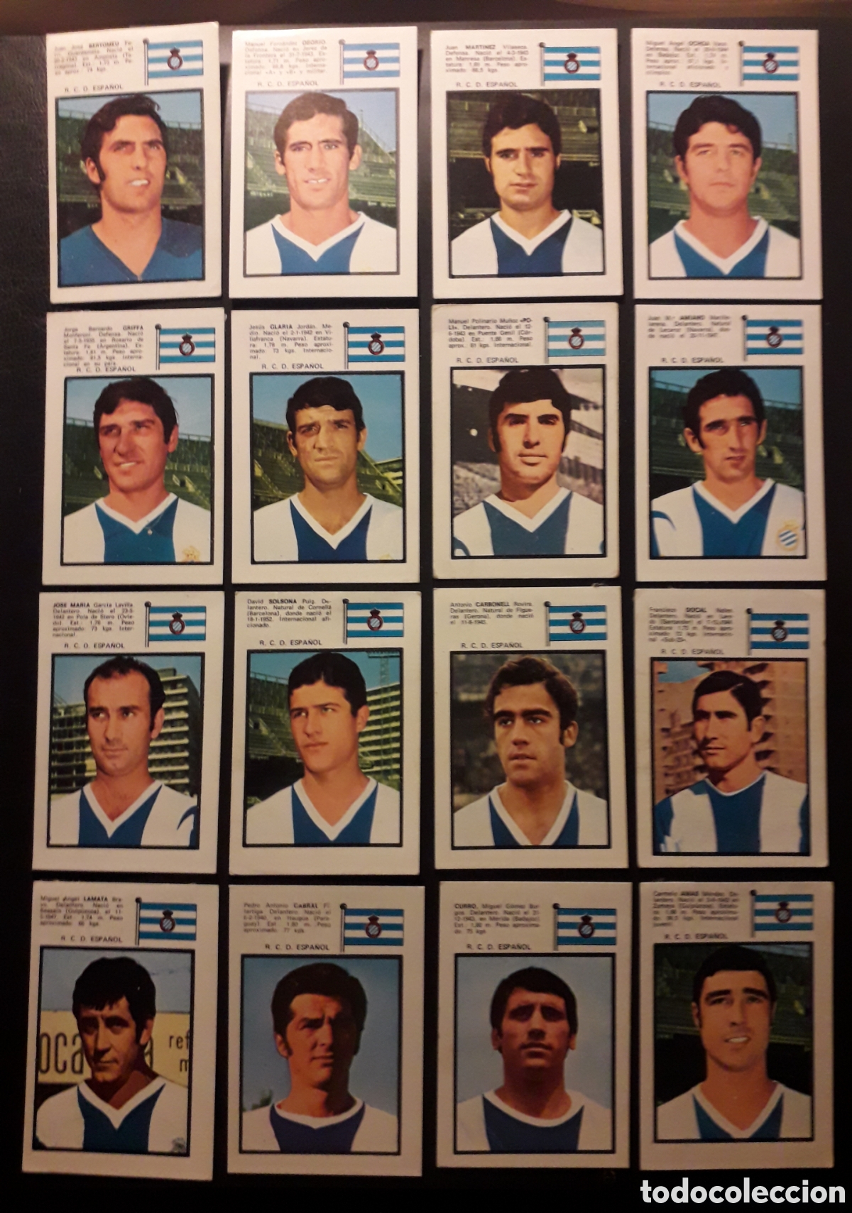 Cromos de F&uacute;tbol: 16 CROMOS RCD ESPA&Ntilde;OL ED FHER 1971 1972 71 72 DESPEGADOS, EQUIPO COMPLETO. FOTOS. PEDIDO M&Iacute;NIMO 3&euro;.