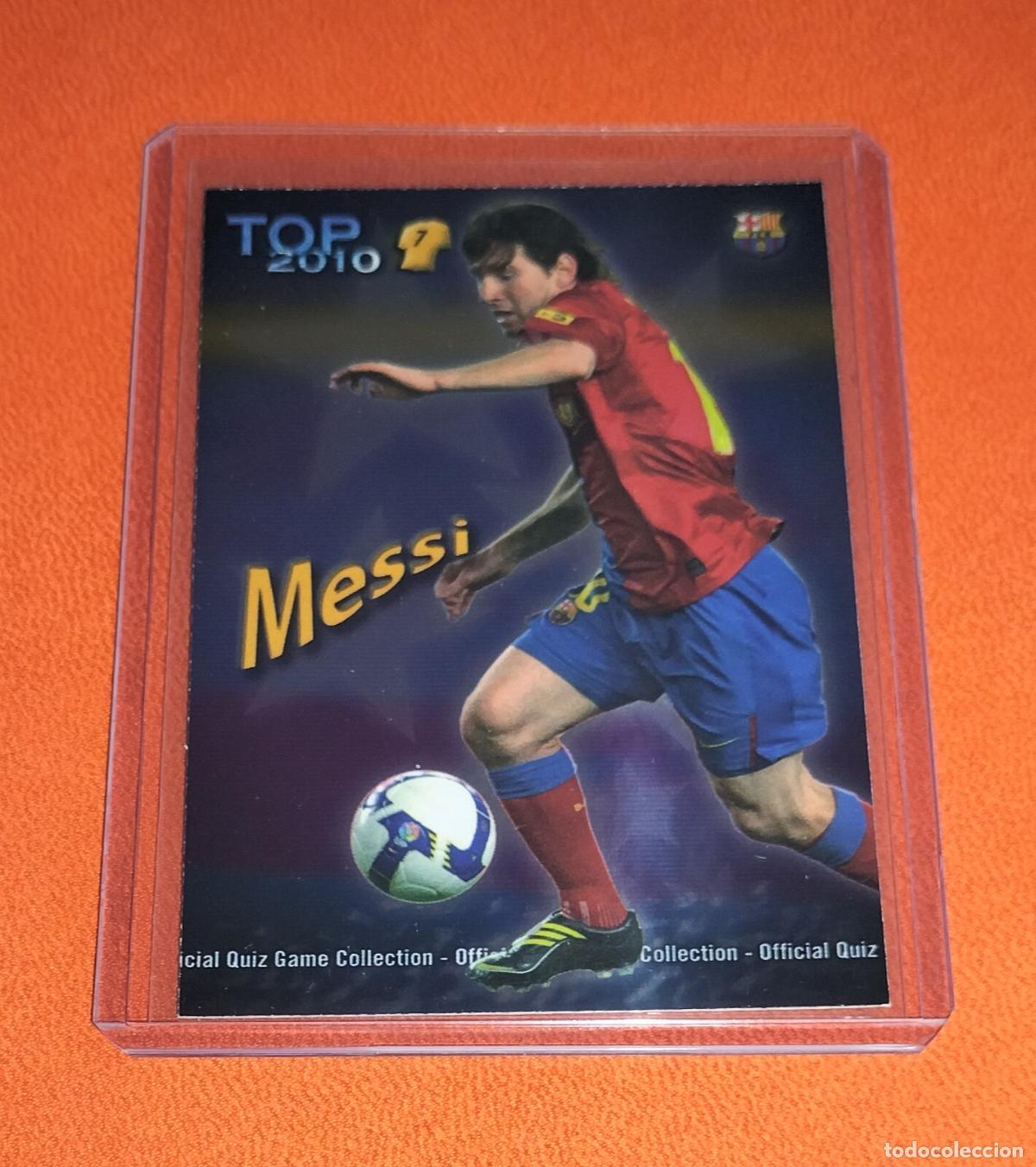 Cromos de F&uacute;tbol: 595 LIONEL MESSI TOP VERSION LISO AZUL FC BARCELONA CARD MUNDICROMO QUIZ GAME 2009 2010 09 10