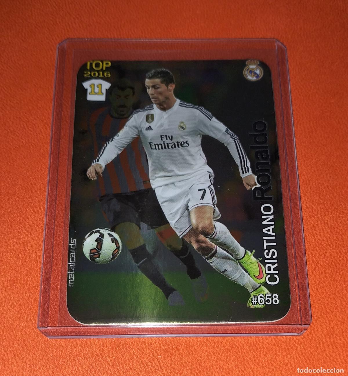 Cromos de F&uacute;tbol: 658 CRISTIANO RONALDO TOP METALCARDS VERSION BRILLO LISO REAL MADRID MUNDICROMO QUIZ 2015 2016 15 16