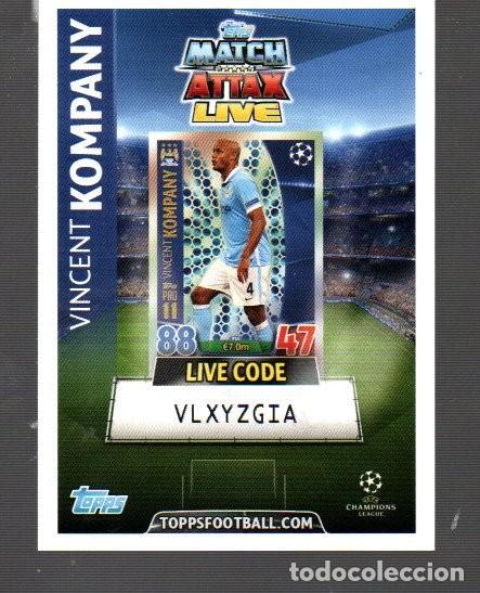 Cromos de F&uacute;tbol: CROMO DE MATCH ATTAX LIVE DE TOPPS FOOTBALL CON VINCENT KOMPANY