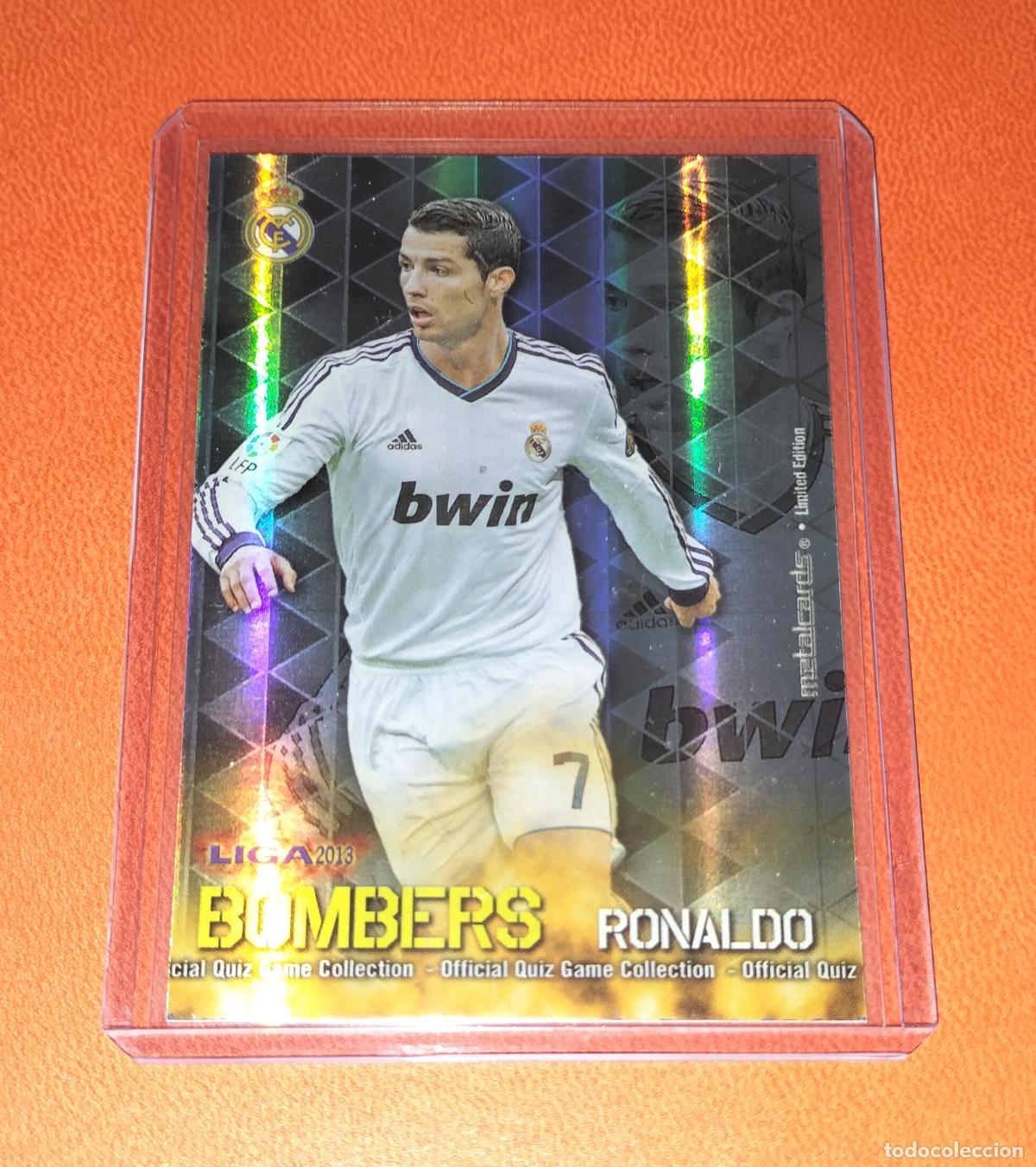 Cromos de F&uacute;tbol: CRISTIANO RONALDO BOMBERS RAYAS PUNTAS CUADRADAS REAL MADRID MUNDICROMO QUIZ 2012 2013 12 13