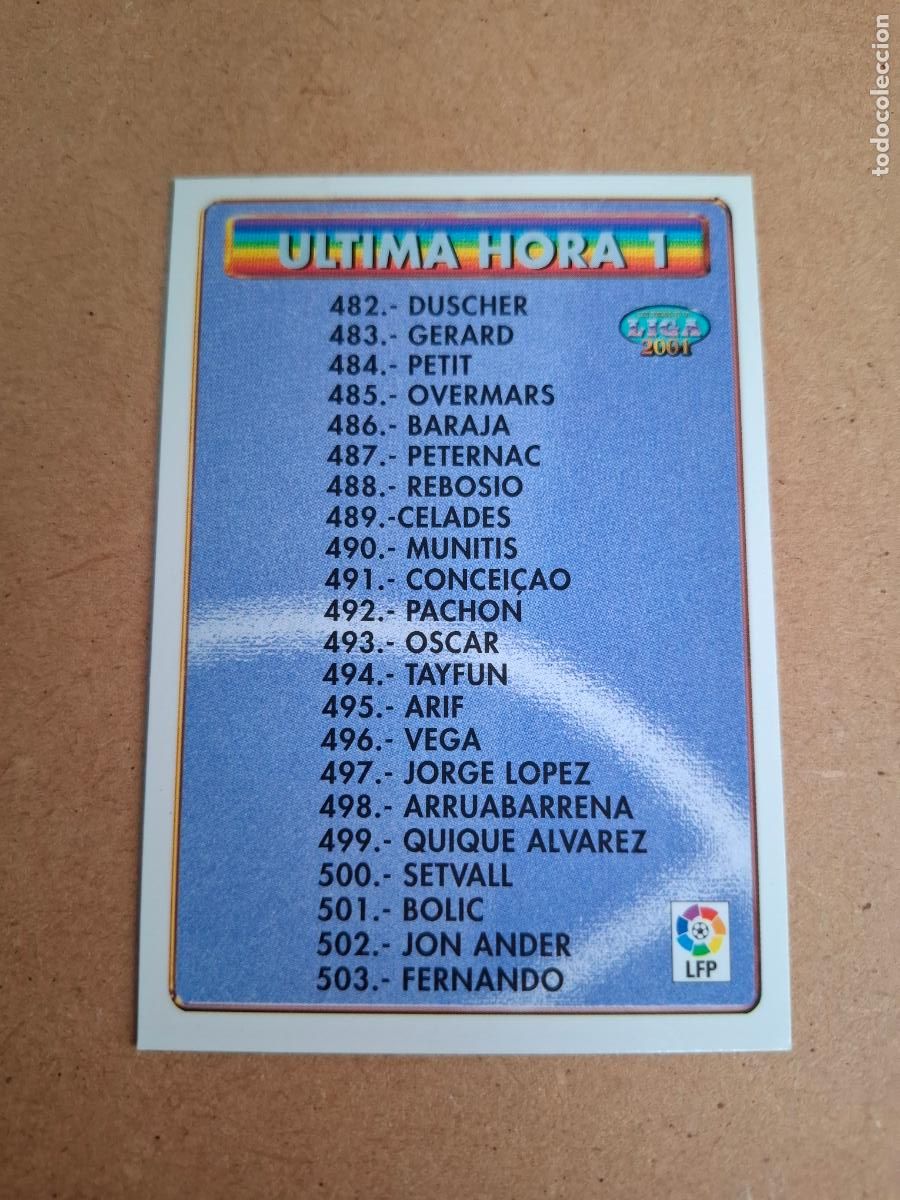 Cromos de F&uacute;tbol: MUNDICROMO 2000 2001 00 01 - 481 &Iacute;NDICE &Uacute;LTIMA HORA I