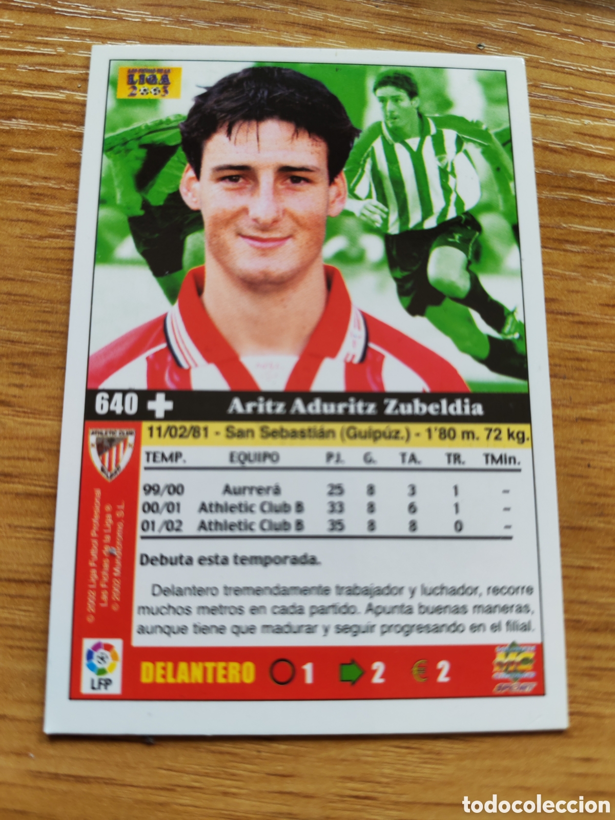 Cromos de F&uacute;tbol: Cromo futbol Aritz Aduriz. Fichas liga 2002-2003 Variante com error. Nuevo.