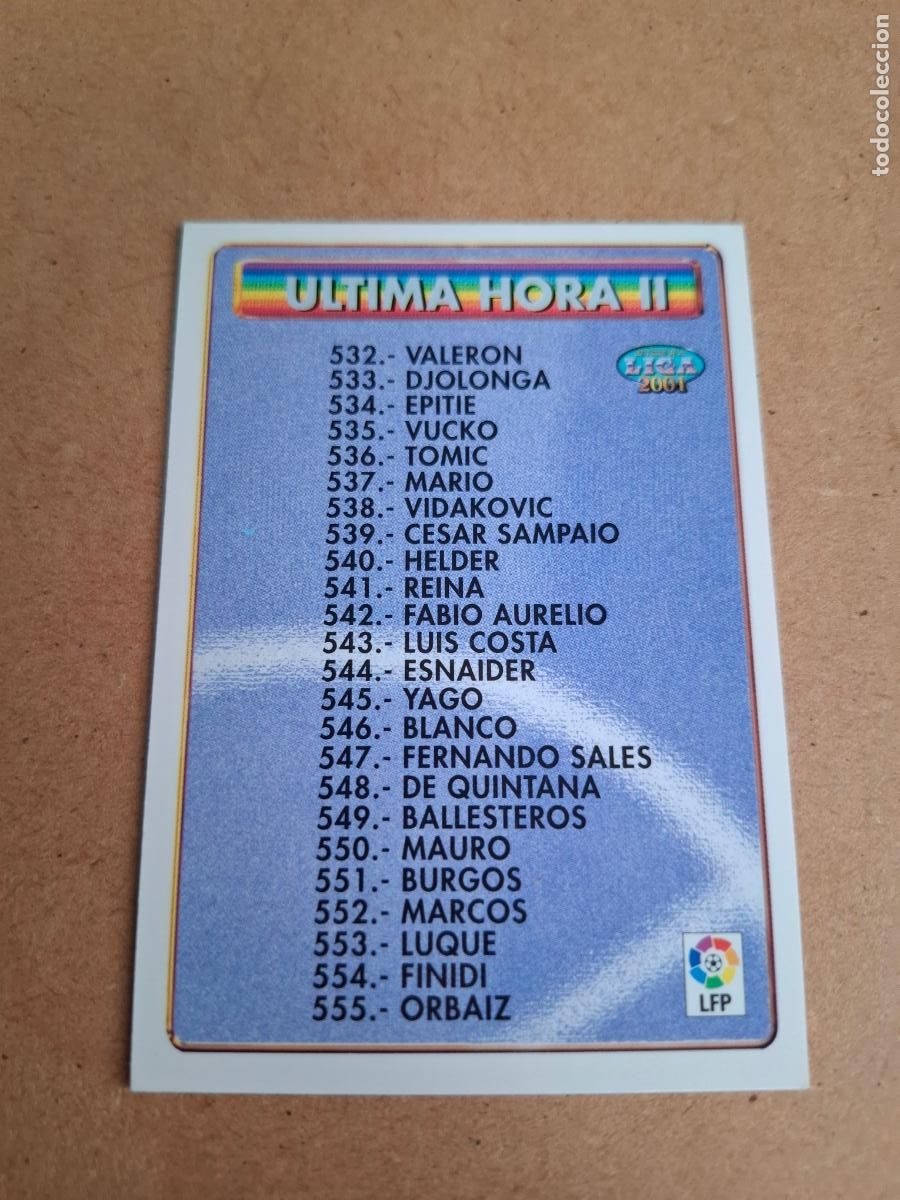 Cromos de F&uacute;tbol: MUNDICROMO 2000 2001 00 01 - 531 &Iacute;NDICE &Uacute;LTIMA HORA II