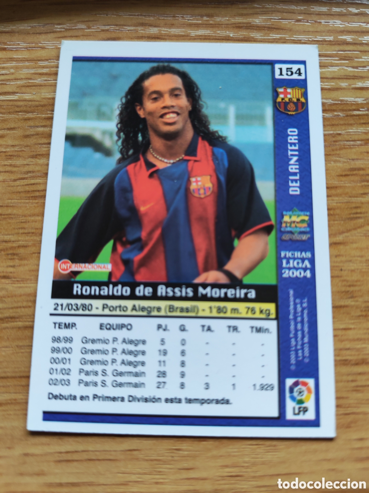 Cromos de F&uacute;tbol: cromo futbol. Ronaldinho. Fichas de la liga 2004.