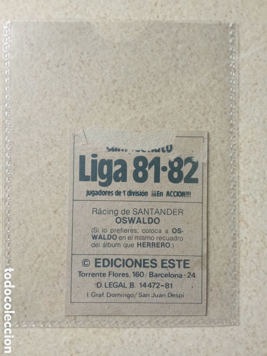 Cromos de F&uacute;tbol: ERROR HERRERO SANTANDER TRASERA OSWALDO LIGA ESTE 81-82 RECUPERADO