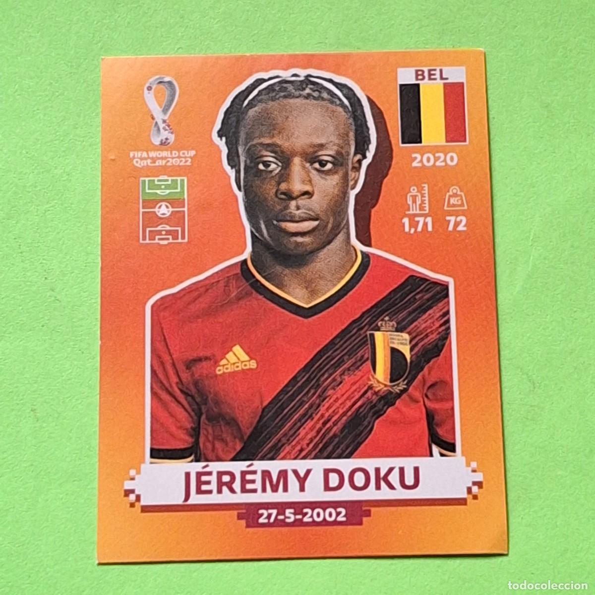 Fu&szlig;ball-Sticker: WORLD CUP MUNDIAL QATAR 2022 - VERSION NARANJA SUDAMERICA - BEL 16 BELGICA - JEREMY DOKU